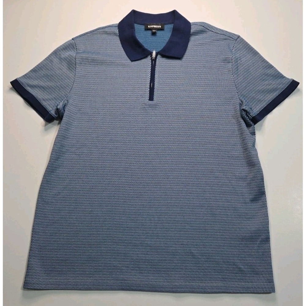 Express Polo Shirt Mens Medium Blue Checkered Quarter Zip Pullover